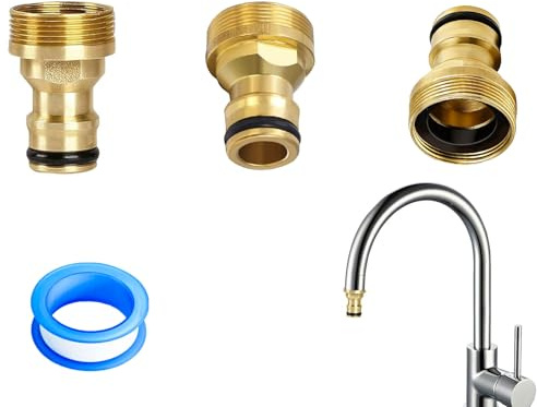 3 Stück Messing Universal-Wasserhahnanschluss, Wasserhahn Adapter, Gartenschlauchadapter Schnellkupplung mit Außengewinde, Schlauchkupplung für Mischbatterie Garten Haus Yard mit Rollendichtband