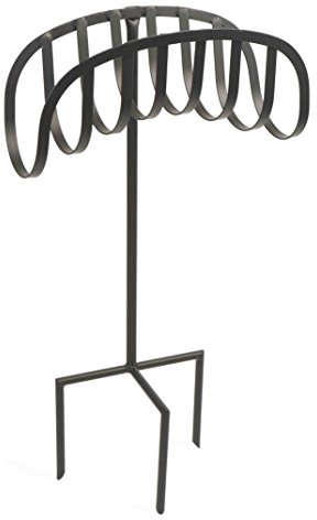 Liberty Garden Freestanding Decorative Powder Coated Steel Manger Garden Hose Holder Storage Stand with 3 Prong Anchor Support, Black