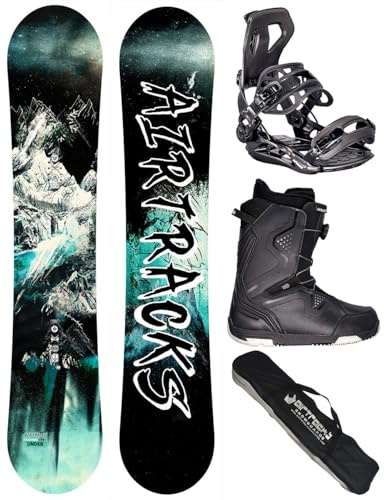 AIRTRACKS Snowboard Set Paquete Completo Tabla Under Zero Rocke Wide Hombre 165 - Fijaciones Master - Botas Strong ATOP 47 - SB Bag