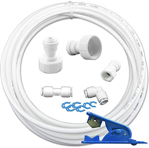 FILTROTECH Kühlschrank Anschluss-Set 10 m, Kunststoff | NSF-PE-Schlauch 6,35 mm, Adapter aus Polypropylen, inkl. Schlauchschneider, für Kühlschrank und Osmose
