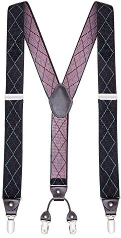 Buyless Fashion Suspenders for Men - 48 Elastic Adjustable Straps 1 1/4 - Y Shape - 5103-Black-Argyle