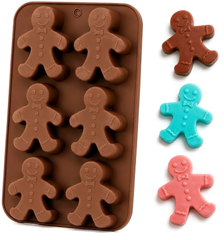 Silicone Mold Christmas Gingerbread Man Mold, Chocolate Candy Jelly Cookie Baking Mold, DIY Candle Soap Mold for Holiday Party Cake Pop, 6 Cavities, Gift for Women Neighbor Friend