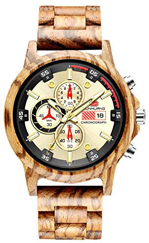 rorios Herren Holz-Armbanduhr Männer Analoge Quarz Holz Armbanduhren mit Kalender und Stoppuhrfunktion Mode Herren Holzuhren