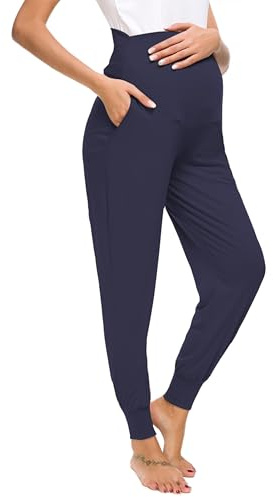 Love2Mi Pantalon de loisirs pour femmes enceintes, leggings de grossesse, pantalon de jogging extensible et confortable, bleu marine, M