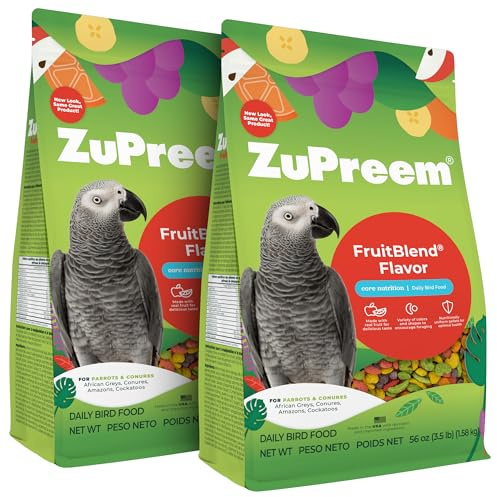 ZuPreem FruitBlend Parrot Pellets - Vitamin Fortified Large Bird Food for Parrots, Conures, African Greys, Caiques, Senegals, Amazons, Eclectus, and Small Cockatoos, 2 lb (Pack of 2)