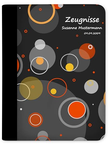 CreaDesign Zeugnismappe A4 mit Namen personalisiert für Kinder – Kreise Orange – Dokumentenmappe Schule ohne Klarsichthüllen