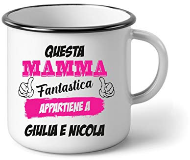 fashwork Tazza in Alluminio Personalizzabile Festa della Mamma Questa Mamma Fantastica appartiene a [personalizza con i Nomi dei Tuoi Figli] - Idea Regalo