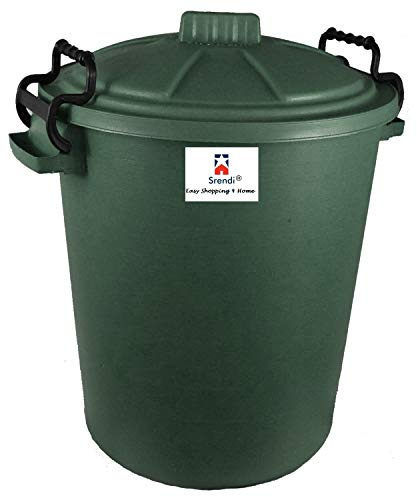 Srendi® Small/Medium/Large Plastic Coloured Bin/Waterfroof/Rodent Proof/Ideal for Outdoor/Animal Feed/Food/Storage/Flour Locking Lid (50L, Green)