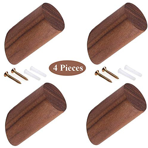 LWZko 4 Piezas Percha Pared Madera, Perchero Pared Natural, Ganchos para Sombrero Madera, Natural Madera Maciza Nogal Hecho Mano Moderno Perchero Montado Pared para Cocina, Dormitorio (Marrón)