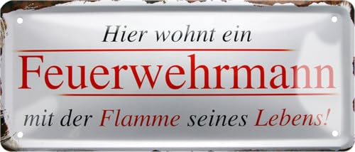 schilderkreis24 - Feuerwehr Blechschilder 20x30cm Set – Sprüche & Deko für Feuerwehrmann (Hier WOHNT EIN FEUERWEHRMANN MIT DER Flamme SEINES Lebens!)