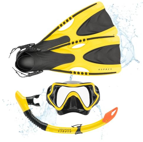 Osprey Erwachsene Schnorchel Set mit Flossen 3-teiliges Tauchset mit Maske Schnorchel und Flossen für Damen und Herren, mehrere Farben