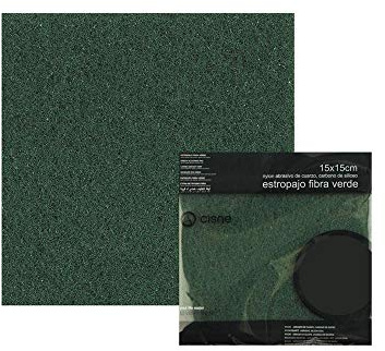 Confezione da 3 spugne abrasive in fibra verde resistente, dimensioni 15 x 15 cm