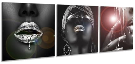 artissimo Glasbilder 3 teilig je 50x50 cm Fashion Beauty Portrait AG5291A – Glasbild Set modern, mehrteilig, XXL Wandbilder, Wanddeko Bild schwarz silber glamour