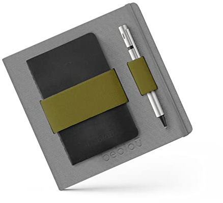 Beblau Flex | Smart Notebook with Built-in Portable Organizer | Home Office Solution | Laptop Accessories | Perfect for Phones | Great Gift | Dark Grey and Green | Dotted Pages
