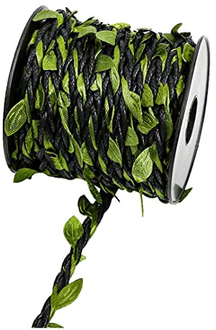2 Rolls Waxed Jute Twine with Simulation Leaf Braided Artificial Vine Natural Burlap Leaf Ribbon Creative Hemp Rope Black