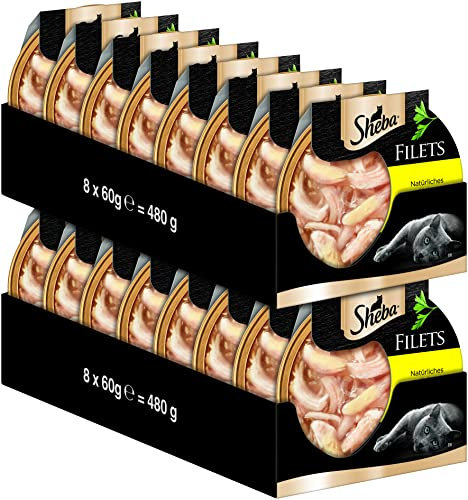 SHEBA Filets - Feinstes Katzennassfutter - 16 x 60g Schalen - mit Huhn - Nassfutter für Katzen - Großpackung