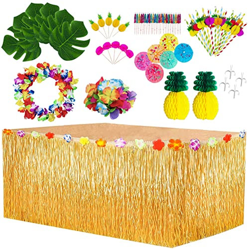 BangShou 70 Pezzi Decorazioni per Feste Tropicali Hawaiane Set con Gonna da Tavolo Hawaiana, Decorazioni per Ghirlande per Feste Hula ecc. per Forniture per Feste da Giardino in Spiaggia Fai da Te