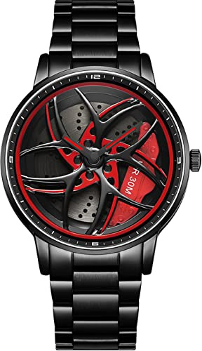 findtime Herrenuhr Motorsport 3D Felgendesign Designer Armbanduhr Edelstahl Leder Analog Quarzuhr Persönlichkeit Felgenuhr Mode Auto-Enthusiasten Raduhr