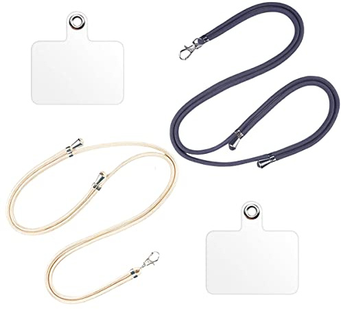 Morices 2 Pcs Universal Cell Phone Lanyard with Patches, Adjustable Nylon Neck Strap Crossbody Strap for Badge Key, Multipurpose Phone Necklace Compatible with Most Smartphone (Grey/Beige)