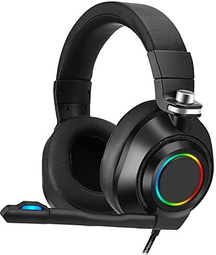 SIMPLETEK Gaming-Kopfhörer mit Bogenmikrofon mit Draht | Schwarz, mit RGB-Beleuchtung