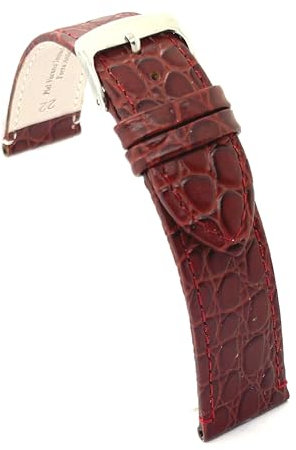 diloy Uhrenarmband aus Leder für klassische Uhren – Rindsleder mit rundem Krokodil-Prägemuster – Flach, klassischer Stil, Edelstahlschließe – Größen 12mm 14mm 16mm 18mm 20mm 22mm P209 Bordeaux 18mm