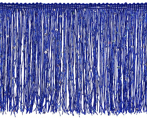 QUARKZMAN von 15cm/6 Pailletten Franse Besatzmen Glitzernde Basteln Blau | 1 Yard, Fringe Quaste Trimmen Farbband, Für Kostüm Kleider Basteln Nähen Kunsthandwerk Dekoration, 3.28 ft/1m