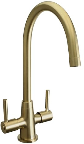 Bristan Monza Kitchen Tap, Brushed Brass, MZ SNK EF BB | Modern Design, Swivel spout, Top fix EasyFit installation, Dual lever operation, Kitchen mixer tap, Lifetime Cover
