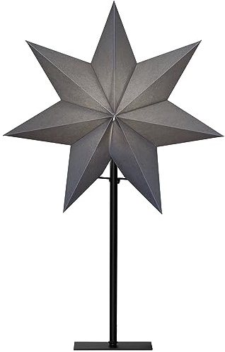 EGLO Tischlampe mit Weihnachtsstern Dekostern | beleuchtet aus Papier in Grau mit Standfuß aus Metall in Schwarz, 3D Fenster-Leuchtstern stehend mit Kabel, E14 Fassung