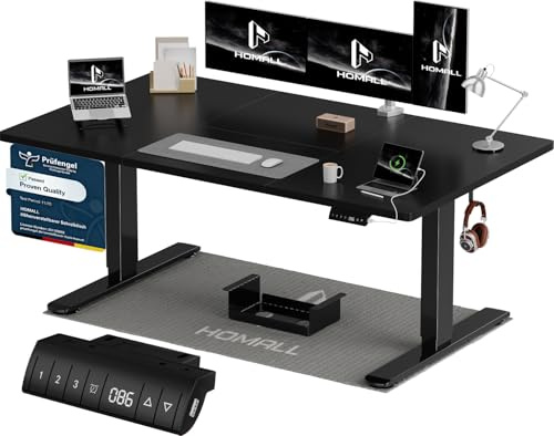 Homall Höhenverstellbarer Schreibtisch 140x70cm mit USB-A Ladeanschluss, Elektrischer Schreibtisch mit Kabel Management Tray, Standing Desk mit 3 Memory Funktion, Computertisch Schwarz