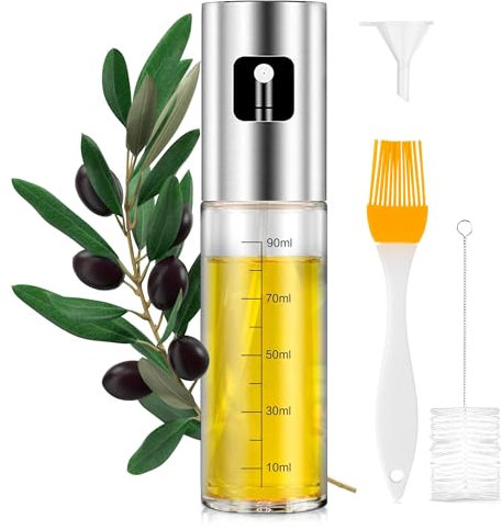 PORTENTUM Spruzzatore Olio Spray Premium per Cucina e Friggitrice ad Aria 100ml Spray Olio Cucina Antigoccia, Oliera di Vetro con Dispenser Accessori Friggitrice Senza Olio
