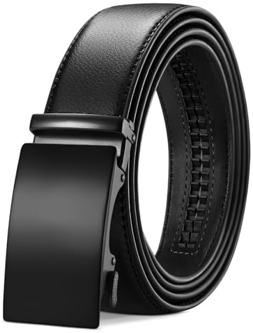 TANGCHAO Läderbälte för män, bälte med automatiskt spänne spärrbälten 35 mm bred justerbar storlek för formella byxor Klänning Kostym Svart 30-HEI-125