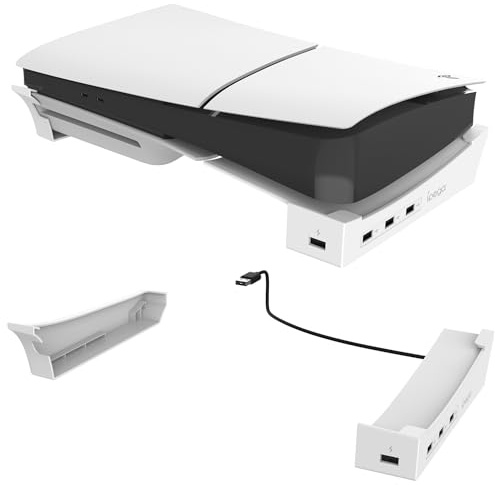 Growalleter PS5 Slim Horizontaler Ständer, PS5 Slim/Pro Stand Horizontale Beine unter dem Schreibtisch Basis Stand, Horizontale Kühlung Halterung für PlayStation 5 Konsole Silm/Pro mit 4 USB 2.0 Ports