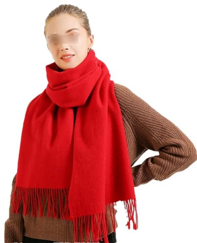 Winter-Wollschal für Damen, einfarbig, rot, für Damen, Foulard, Femme mit Quaste, warme Merinowolle, Schals aus Kaschmir, rot, 180x40cm