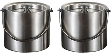 Pimex ice bucket, ice bucket gift 2pcs 2 Tier Stainless Steel Ice Bucket With Lid And Handle 3l/0.7 Gallon Insulation Ice Bucket For Wine Champagne Bar wine buckets for parties