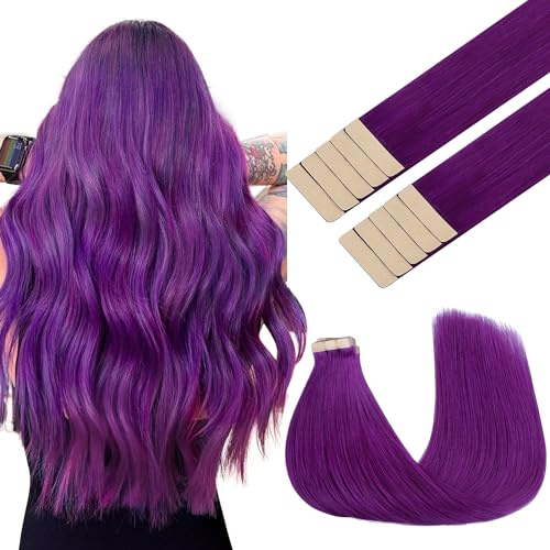 GOO GOO Extension Capelli Veri Biadesivo, 45cm 25g 10pcs, Remy Extension Biadesive Capelli Veri,Viola