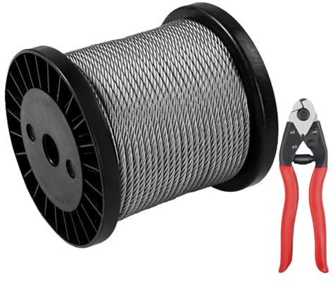 PJDDP 3mm Drahtseil 316 Edelstahl Drahtseil Spanndraht mit Cutter, 7x7 Stränge Edelstahlseil, Flugzeugkabel in Marinequalität für Treppengeländer,Kletterpflanzen,Gardinenseil,Zaun,60M/200FT