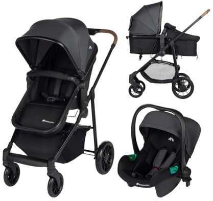 Bebeconfort Haze Trio, cochecito bebé 3 en 1, 0-4 años, máx. 22 kg, asiento 2 en 1, reversible y ligero, silla de paseo, silla de coche bebé i-Size, plegado compacto, cesta espaciosa, Tinted Grey