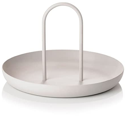 Grifftablett Serviertablett Metall Rund Tragbar Tischplatte Ablagetablett Einfacher Moderner Stil mit Griff Grau