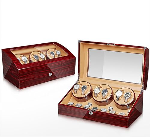 PAHION Automatischer Uhrenbeweger Für 6 Uhrenbeweger 7 Lagerräume PU-Leder 4 Geschwindigkeiten Mechanische Uhr Mit Automatikaufzug Vitrine Box Geeignet Für Herren- Und Damenarmbanduhren (Color : D)
