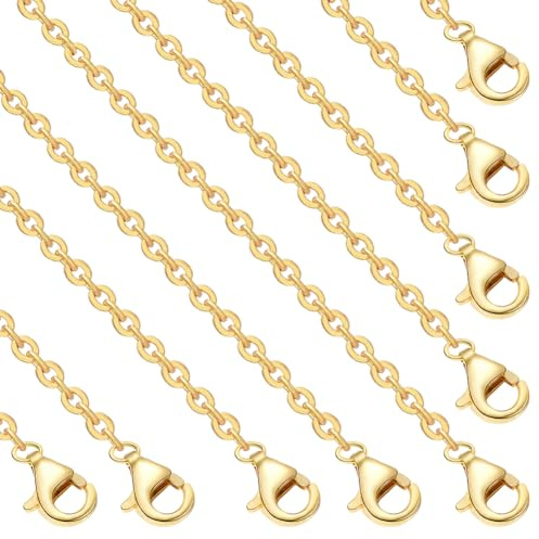 Beebeecraft 18K Gold Plated Cable Chains 10Pcs 1mm 17.7in Necklace | Lobster Clasps, DIY Beadable Dangles, Pendant Necklaces, Jewelry Making