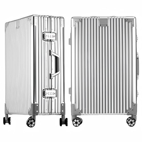 Resväska i aluminium, resväska, resväska hårt skal, vagn, rullväska, handbagage teleskophandtag, TSA, 4 hjul, silver, M