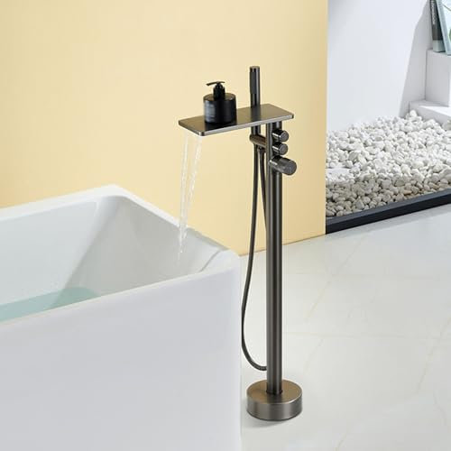 Armatur Freistehende Badewanne Wasserfall 360° Drehbare Boden Wasserhahn für Badewanne Dual Mode,grau