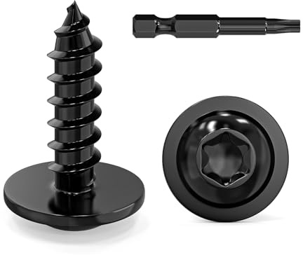 Dayalo 50 Stück Blechschrauben 4,8 x 16 mm, Flachkopf mit Scheibe Torx | Edelstahl A2 V2A, Schwarzes Oxid, Holzschrauben Selbstschneidend für Blech, Holz und Kunststoff, mit Schraubendreher Bit
