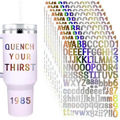 10 Bögen Alphabet-Aufkleber für Stanley-Becher, Zahlen Buchstabenaufkleber Wasserfest Glänzende Briefkastennummern-Etiketten Abziehbilder für DIY-Bastelarbeiten Klassenzimmer Türen Dekoration
