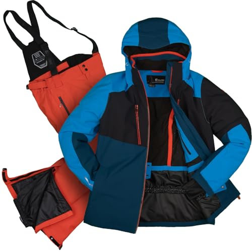 Killtec Herren Skianzug Größe L - aus Skijacke blau dunkelblau und Skihose dunkel orange - mit 10000mm Wassersäule - wasserdicht, atmungsaktiv