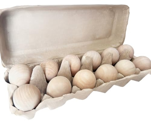 YIHHOW 12Pcs Wooden Eggs for Easter Wood Craft Unpainted Eggs, Kids Easter Party Basket Fillers, Seasonal Decor