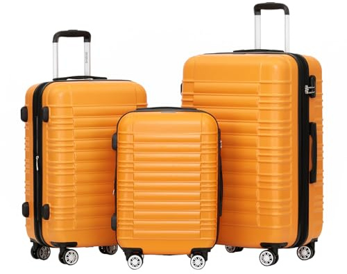 BEIBYE Reisekoffer 2088 Hartschalekoffer Gepäck Koffer Trolley Set, Kofferset in 14 Farben (Orangen)