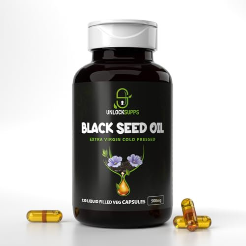 UnlockSupps Cold Pressed Black Seed Oil Capsules – 500mg, 120 Liquid-Filled Vegan Capsules, Nigella Sativa for Immune Support, Joint Health–Fast Absorption, Heat-Resistant