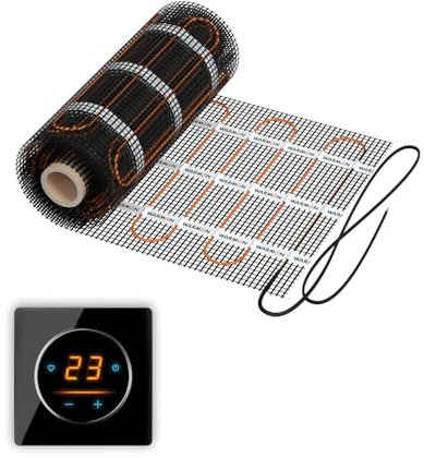 Riscaldamento a pavimento elettrico: tappetino riscaldante a due ruote Warmon Classic Light 100 W/m² con termostato WiFi OKE-25 Touch e telaio di copertura in vetro Garda, termostato: OKE25 Garda nero