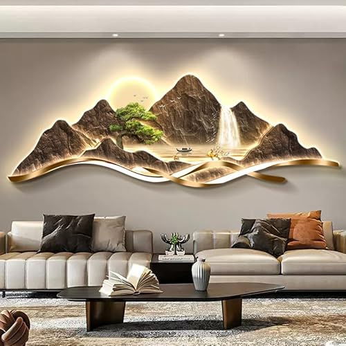 YAIUNHIQ Arte murale a LED, Arte murale 3D, Decorazione Moderna di Montagna, Albero, Fiume, Acqua, Quadro, Scultura murale di Lusso,D